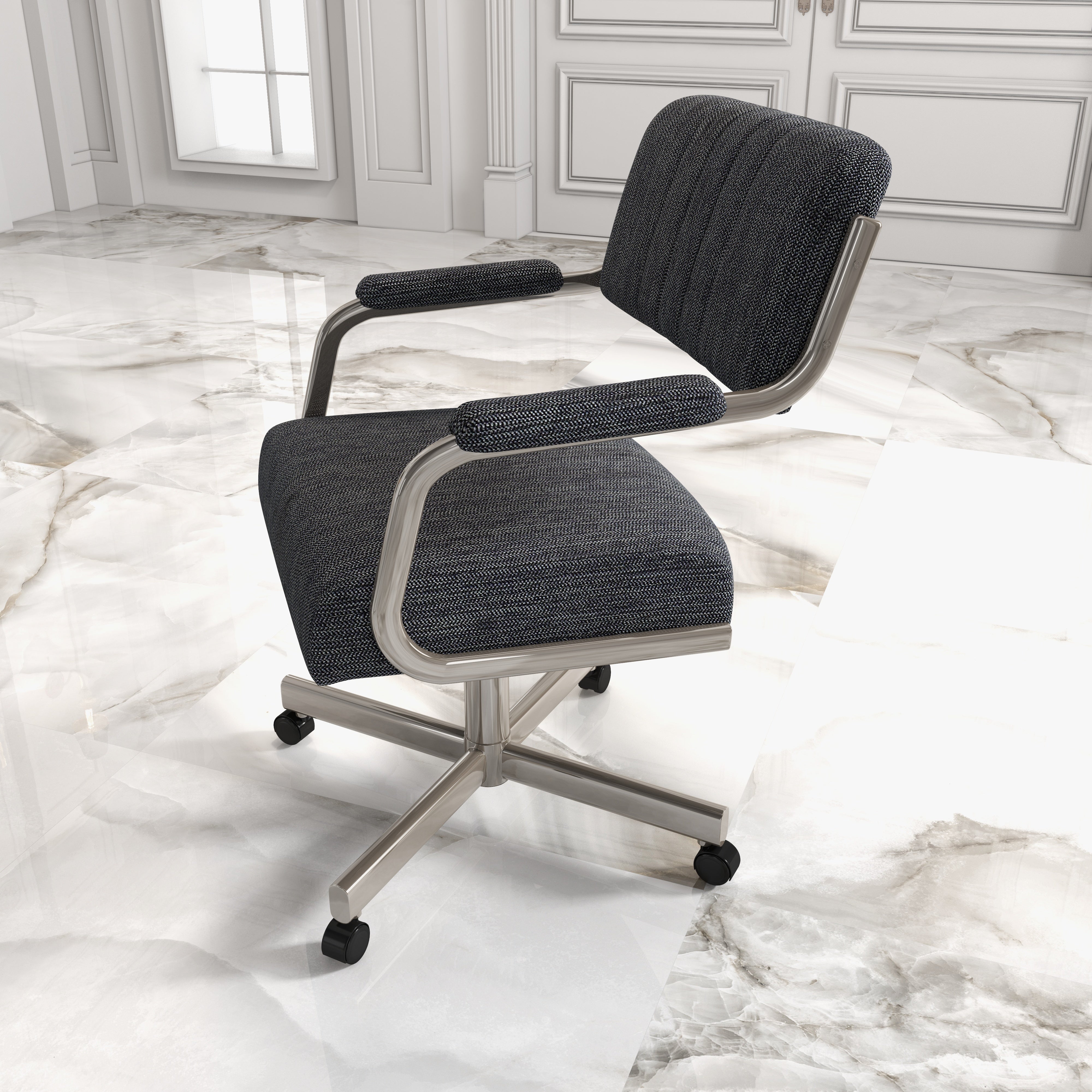 Clio Collection KM96-KP01 Channel Upholstered Back Between Exposed Metal Arms With Padded Upholstered Caps Over An All-Metal Swivel Tilt: Opulence Meet Versatility