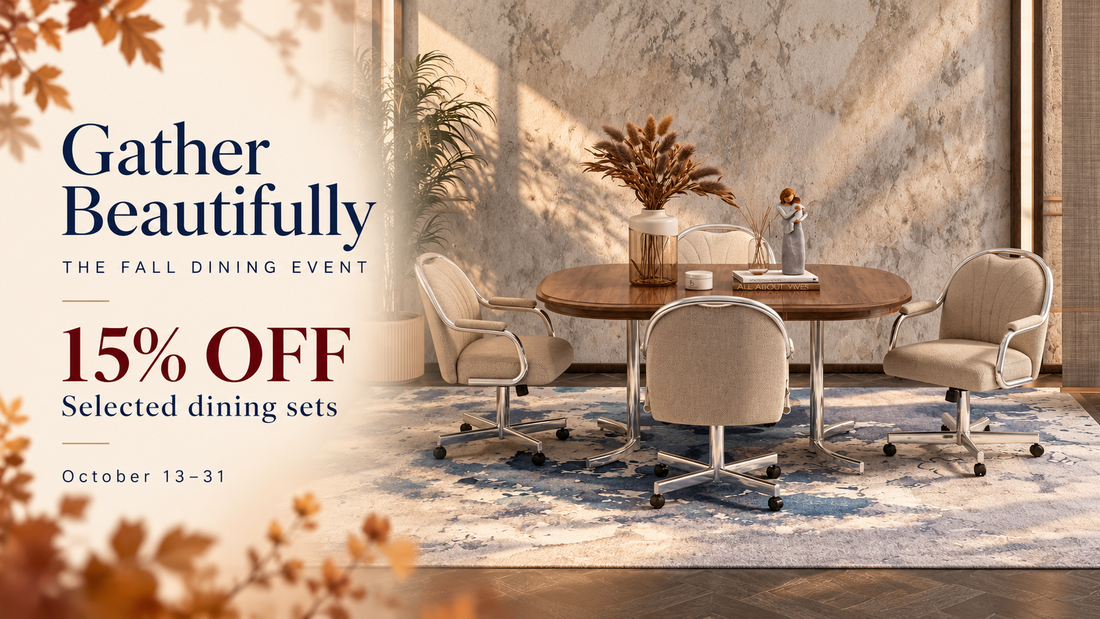 Refresh your dining room this fall. Save 15% on four selected Chromcraft dining sets October 13–31, and shop Baylor quick-ship chairs for $599 each.