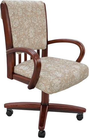 Chromcraft Baylor Collection CM177 Swivel Tilt Caster Casual Dining Chair With Laurel Spring Beige Fabric