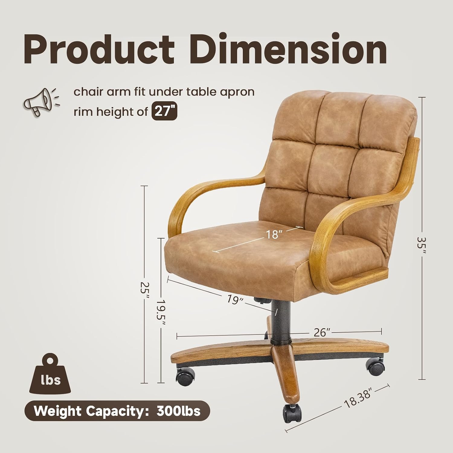 Ryland PU Leather Swivel-Tilt Caster Dining Chair
