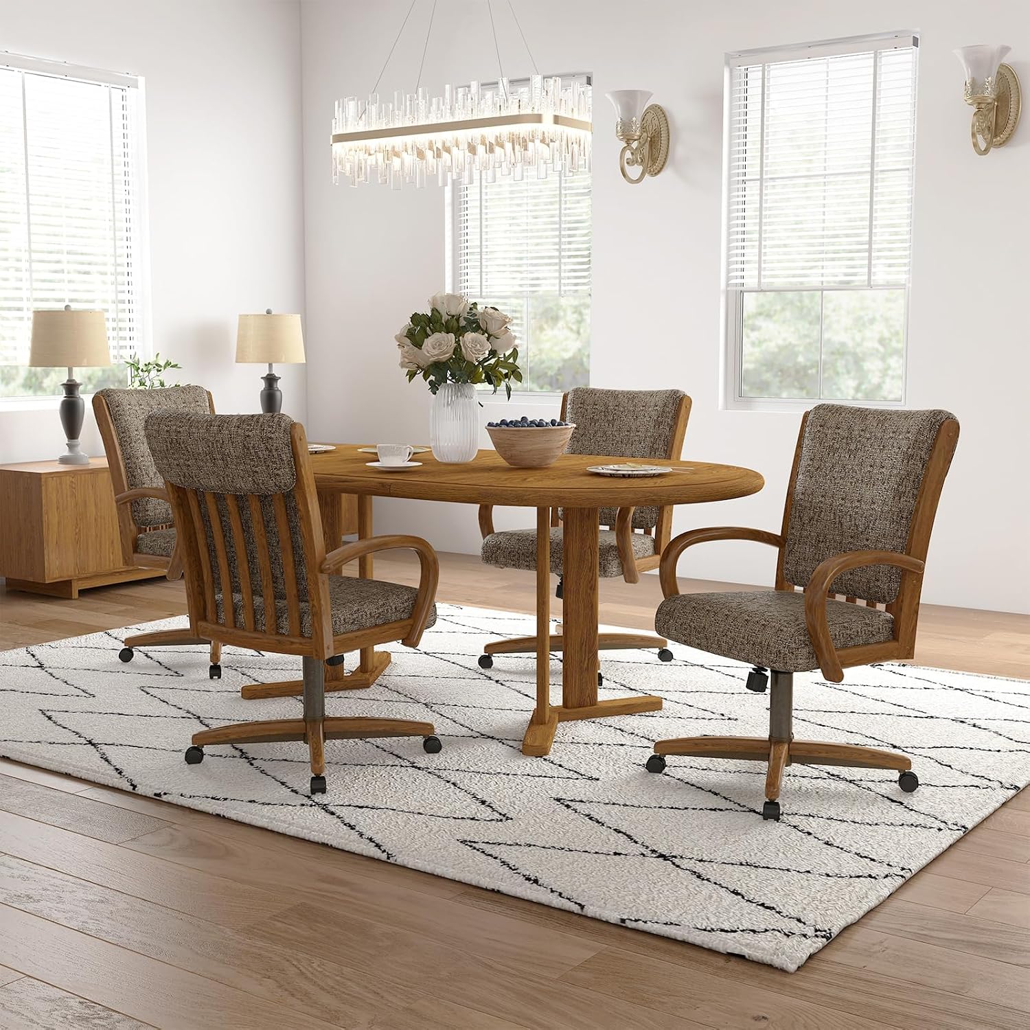 Chromcraft Baylor Collection CM177 Swivel Tilt Caster Casual Dining Chair With Noriko Earth Fabric