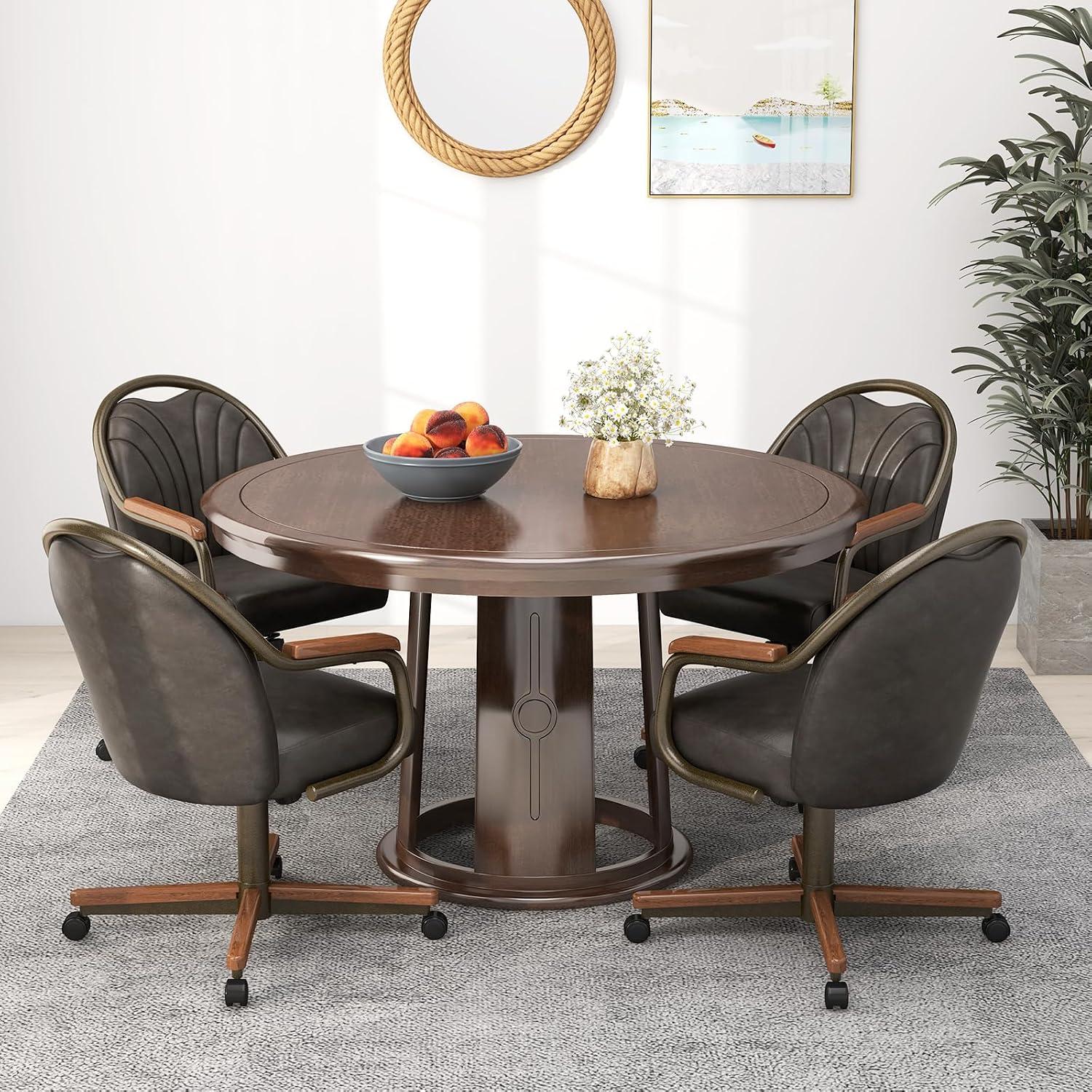 Chromcraft Medina Collection CM188 Swivel Tilt Caster Casual Dining Chair With Ivanhoe Bison PU Leather