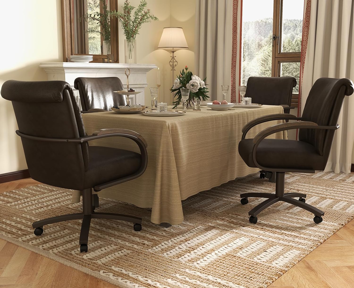 Chromcraft Metal Craft Easton Collection MM602 Swivel Tilt Caster Casual Dining Chair With Ivanhoe Bison PU leather