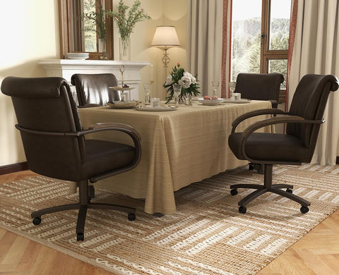 Chromcraft Metal Craft Easton Collection MM602 Swivel Tilt Caster Casual Dining Chair With Ivanhoe Bison PU leather
