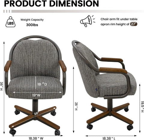 Chromcraft Medina Collection CM188 Swivel Tilt Caster Casual Dining Chair With Revive Mineral Fabric