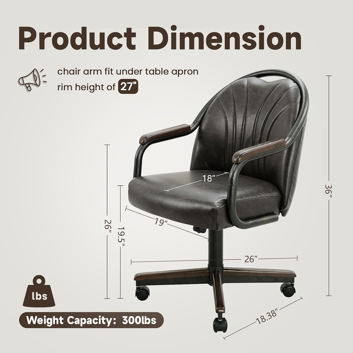 Chromcraft Medina Collection CM188 Swivel Tilt Caster Casual Dining Chair With Ivanhoe Bison PU Leather