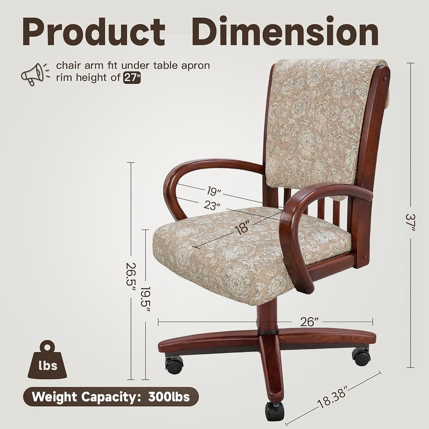 Chromcraft Baylor Collection CM177 Swivel Tilt Caster Casual Dining Chair With Laurel Spring Beige Fabric
