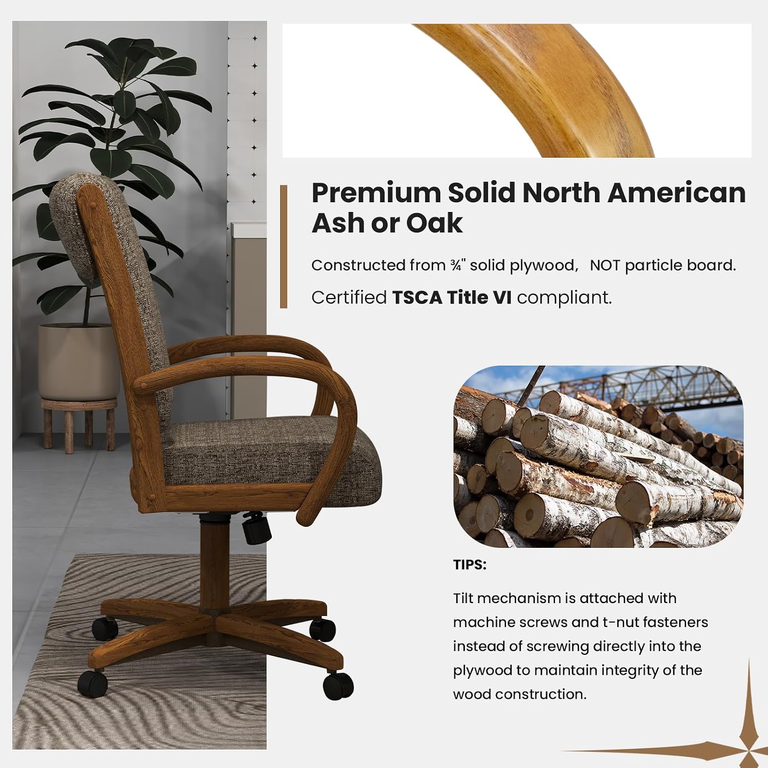Chromcraft Baylor Collection CM177 Swivel Tilt Caster Casual Dining Chair With Noriko Earth Fabric