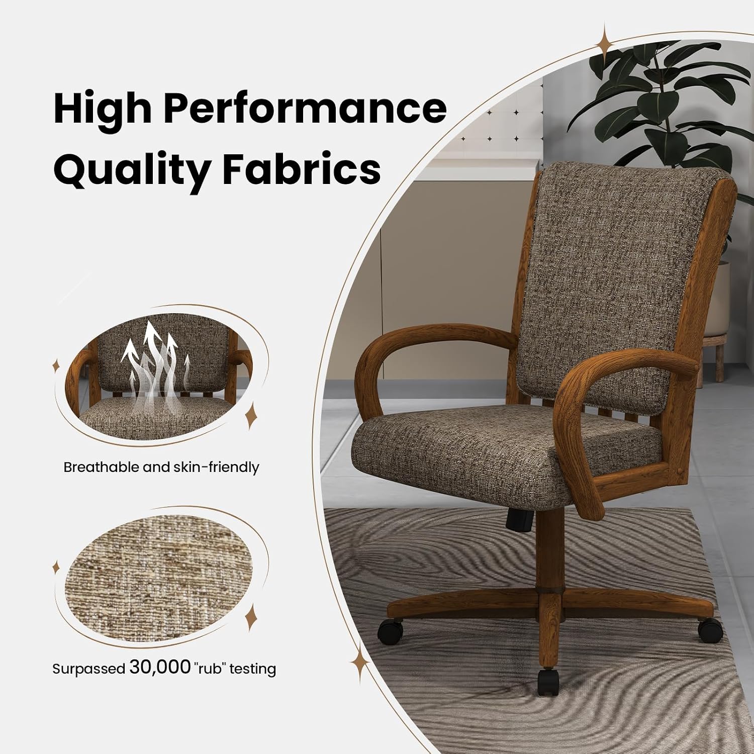 Chromcraft Baylor Collection CM177 Swivel Tilt Caster Casual Dining Chair With Noriko Earth Fabric