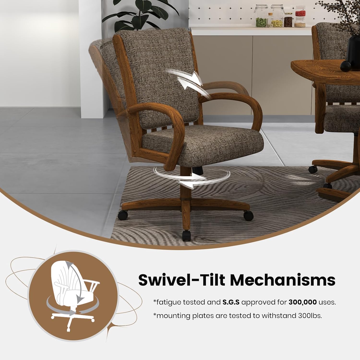 Chromcraft Baylor Collection CM177 Swivel Tilt Caster Casual Dining Chair With Noriko Earth Fabric