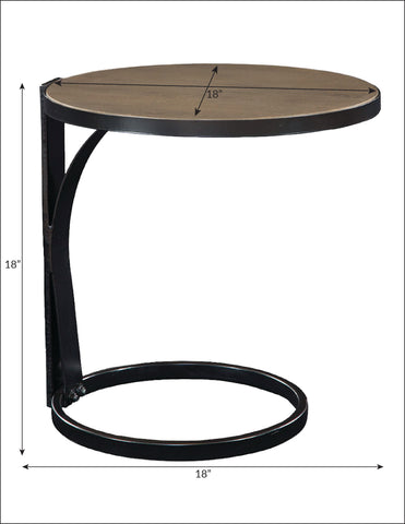 18" Round Side Table with Matte Black Metal Frame & Smoke Wood Top