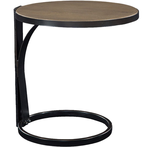 18" Round Side Table with Matte Black Metal Frame & Smoke Wood Top