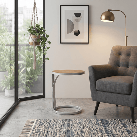 Honey Toast wood top on 18-inch round accent table