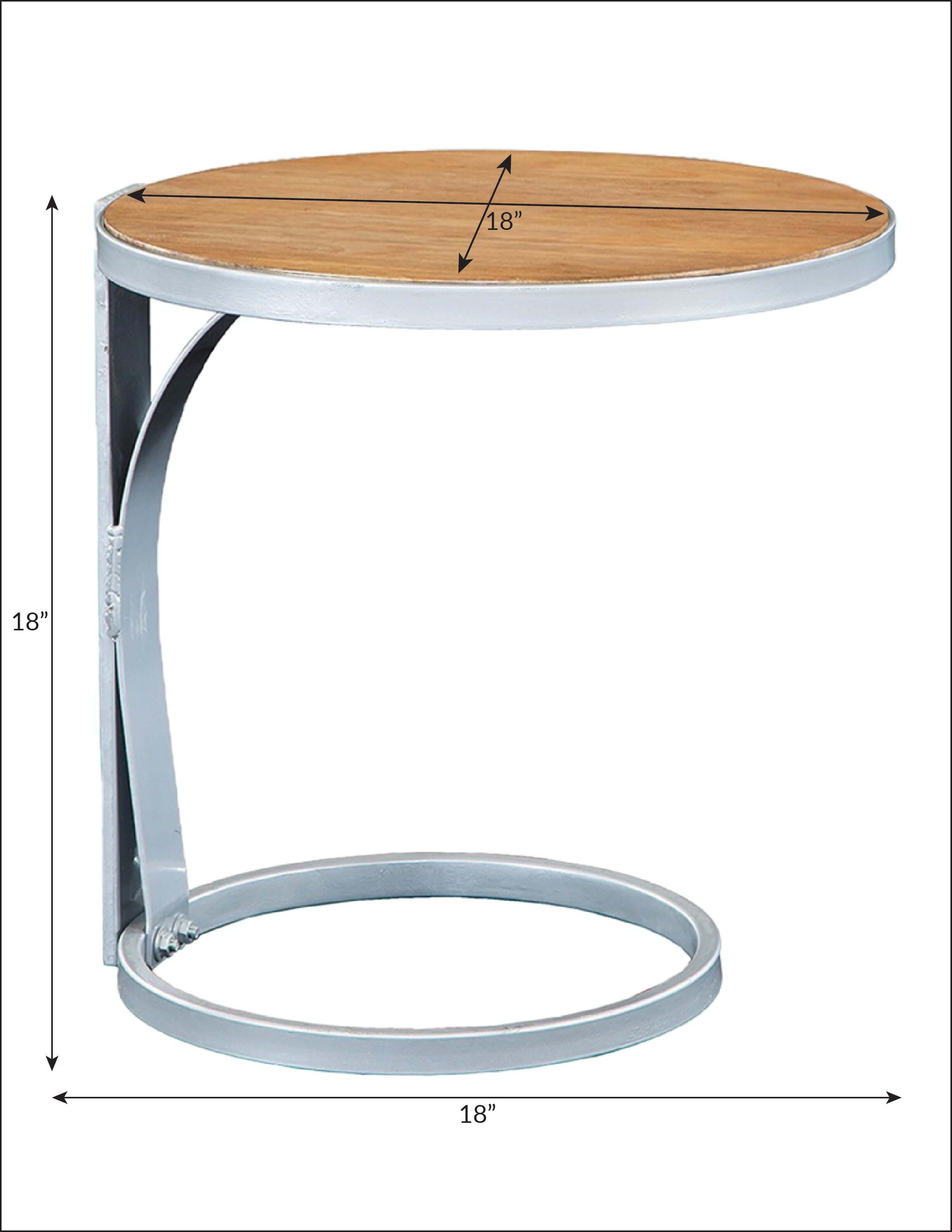 Round accent table with curved nickel metal base