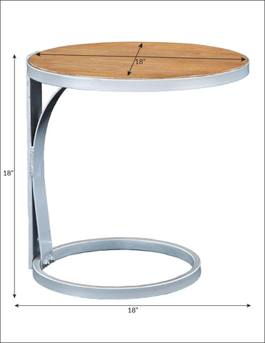 Round accent table with curved nickel metal base